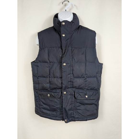 Nautica Down Vest Quilted Puffer Navy Feathers Gorpcore Winter Warm Mens M A057 - Picture 1 of 15